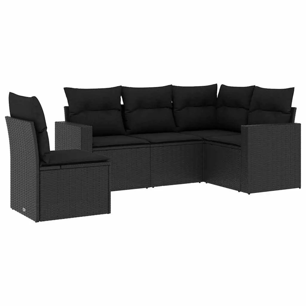Garden Sofa Set PE Rattan 5 Piece Outdoor Furniture with Cushions Black