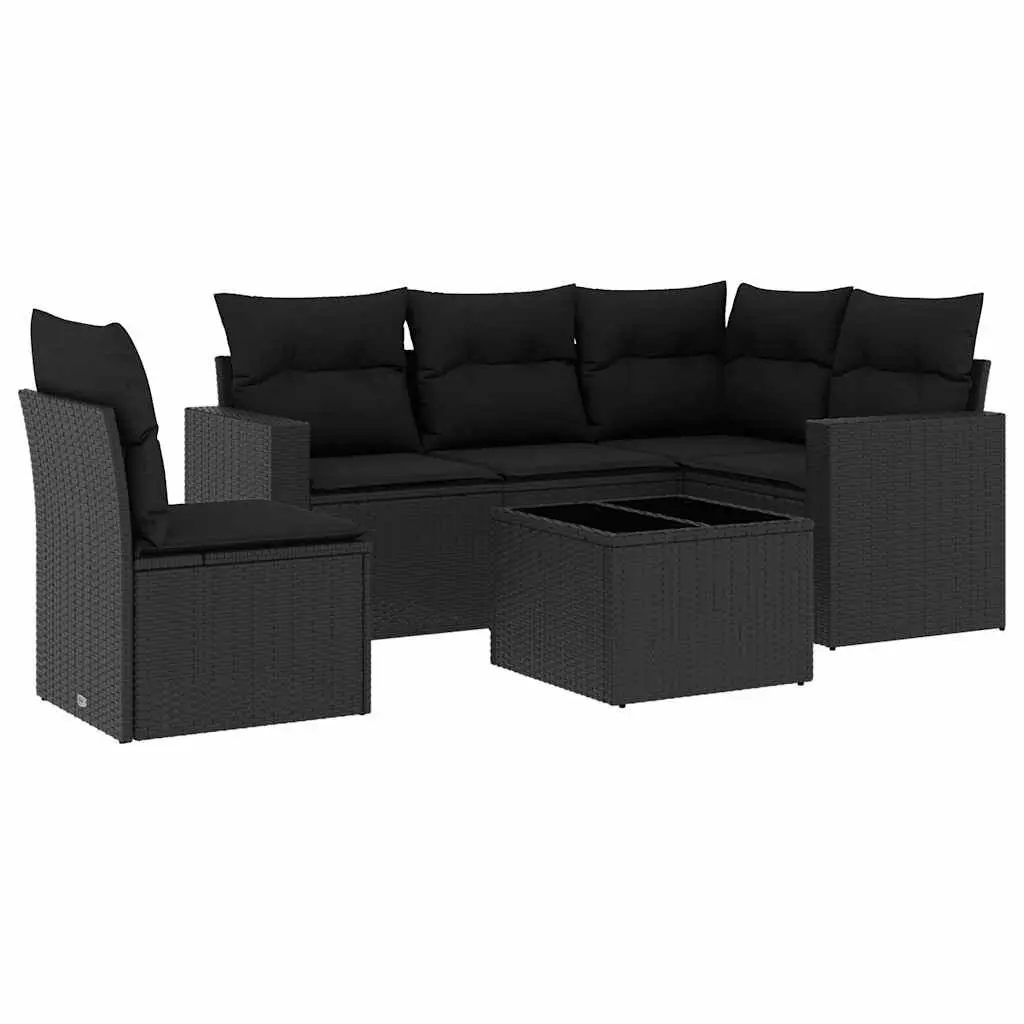 6 Piece Black Poly Rattan Garden Sofa Set