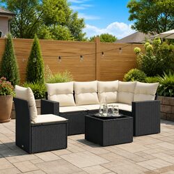 6 Piece Modular Garden Sofa Set Black Poly Rattan
