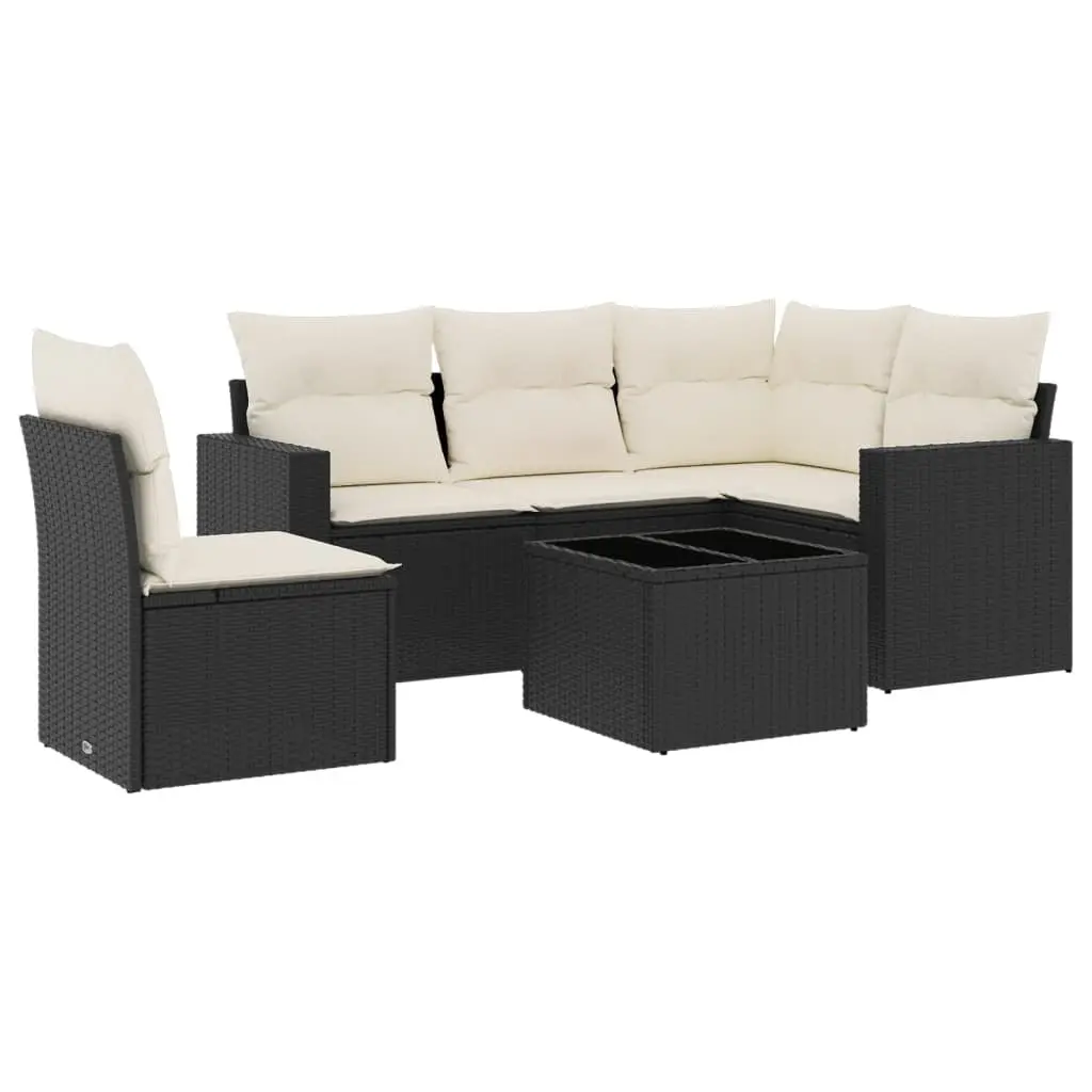 6 Piece Modular Garden Sofa Set Black Poly Rattan