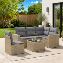 Durable Beige Poly Rattan Outdoor Garden Sofa Set