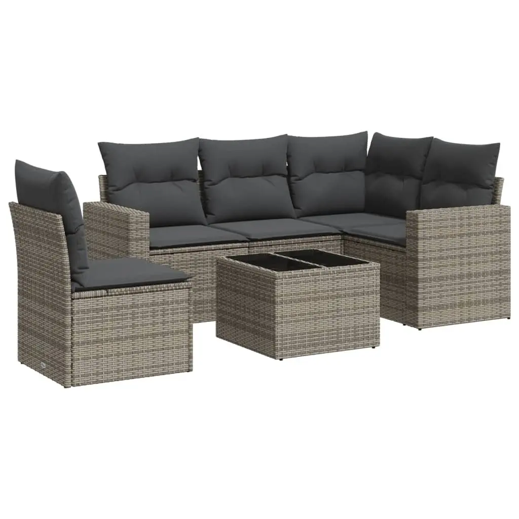 6-Piece Outdoor Grey Poly Rattan Garden Sofa Set