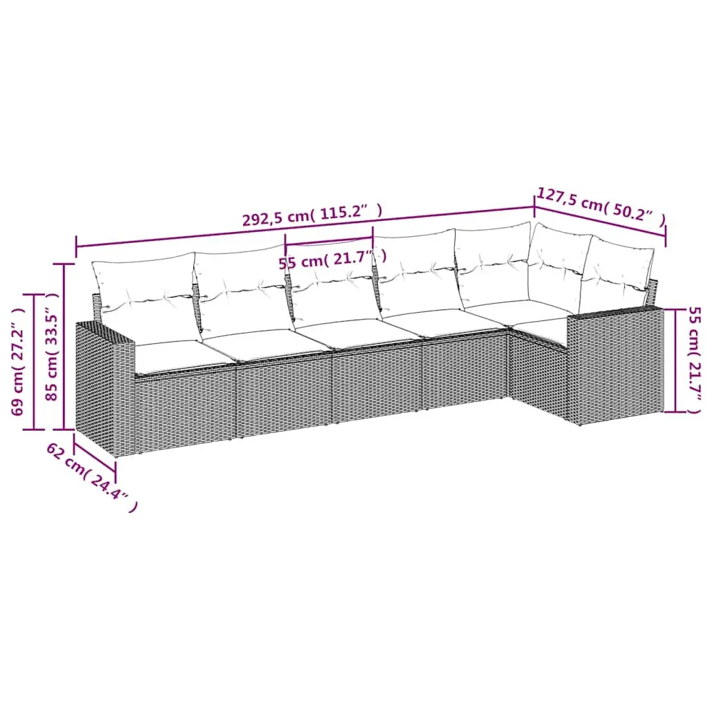6 Piece Modular Garden Sofa Set in Black