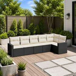 Durable 6 Piece Outdoor Garden Sofa Set in Black Rattan