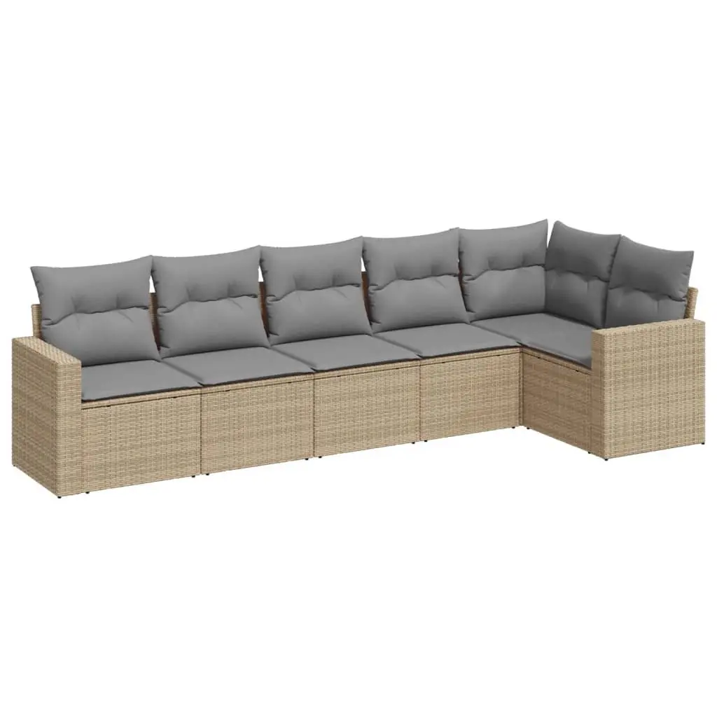 Garden Sofa Set PE Rattan 6 Piece Outdoor Furniture Patio Lounge Beige Cushioned Modular