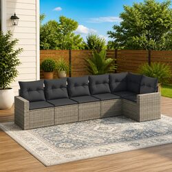 Grey Poly Rattan Garden Sofa Set – 6 Piece Outdoor Lounge