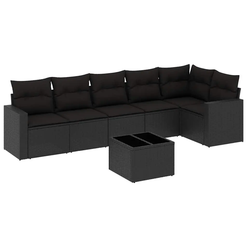 7 Piece Black Poly Rattan Garden Sofa Set