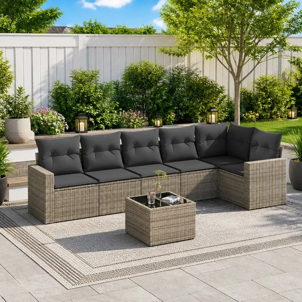 7 Piece Garden Sofa Set PE Rattan Cushions Grey Modular Outdoor Furniture
