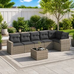 Premium 7 Piece Garden Sofa Set with Cushions in Grey