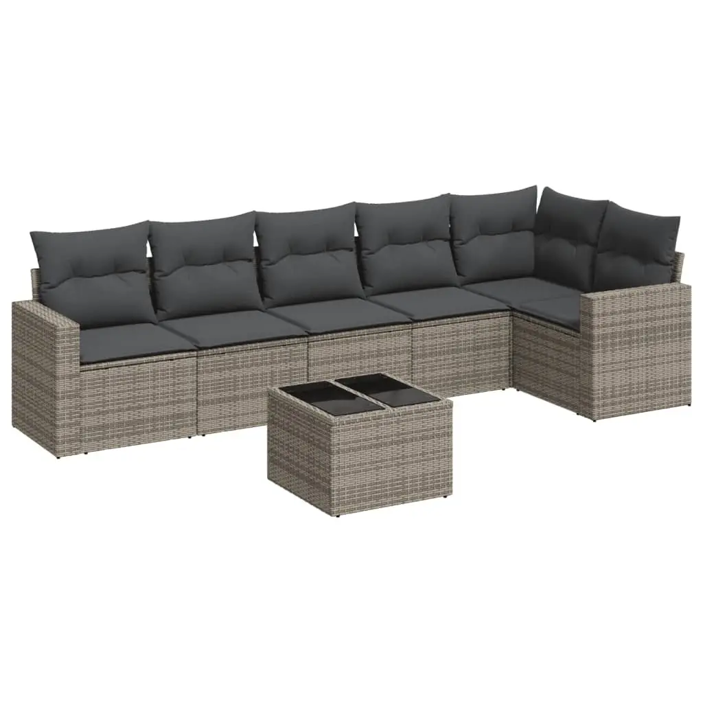 7 Piece Garden Sofa Set PE Rattan Cushions Grey Modular Outdoor Furniture