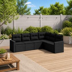 6-Piece Modular Garden Sofa Set in Black Poly Rattan