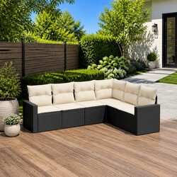 Durable 6 Piece Garden Sofa Set in Black with Cushions