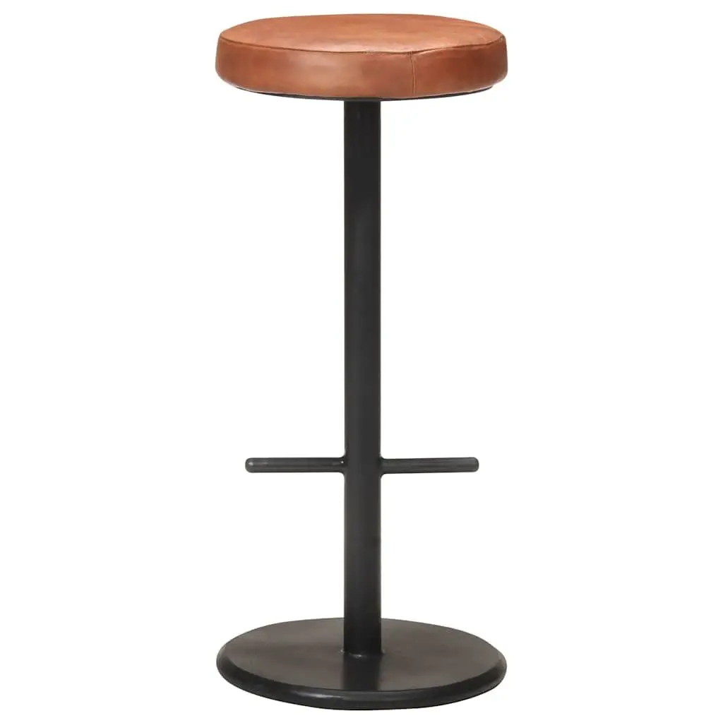 Bar Stools Real Leather Seats Brown 2 Piece Powder-coated Iron Frame Footrest