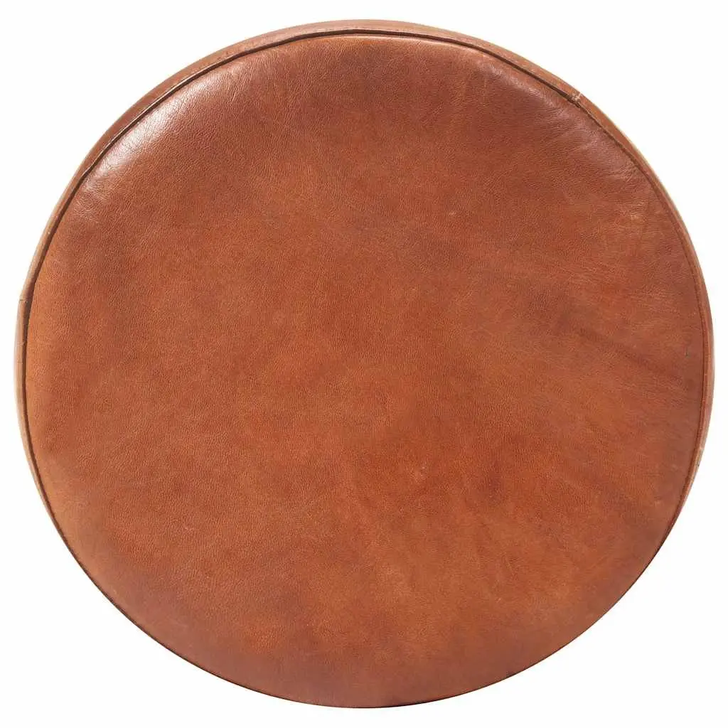 Bar Stools Real Leather Seats Brown 2 Piece Powder-coated Iron Frame Footrest