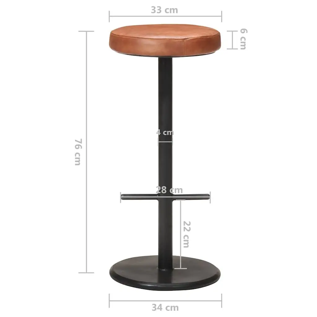 Bar Stools Real Leather Seats Brown 2 Piece Powder-coated Iron Frame Footrest