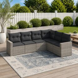 Durable 6 Piece Garden Sofa Set in Grey Poly Rattan