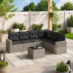 Sturdy 7-Piece Modular Grey Poly Rattan Sofa Set