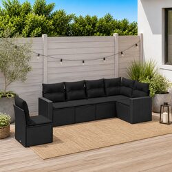 6-Piece Black Poly Rattan Garden Sofa Set