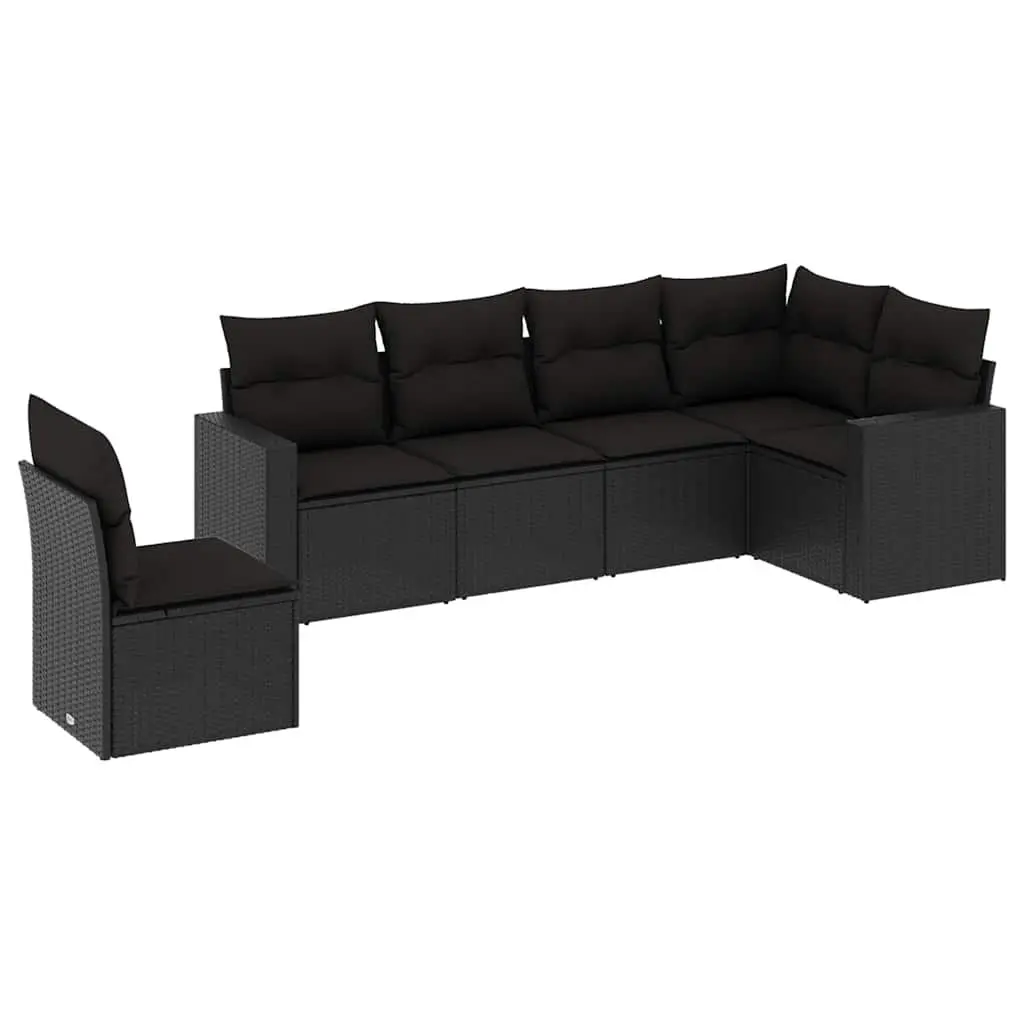 Garden Sofa Set PE Rattan 6 Piece Outdoor Furniture Black Modular Patio