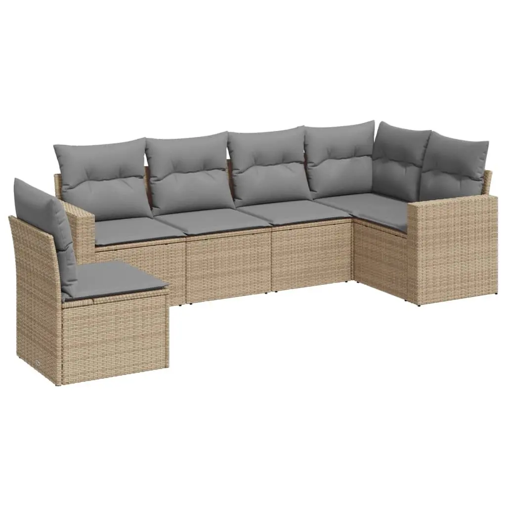 Garden Sofa Set PE Rattan 6 Piece Beige Modular Patio Furniture