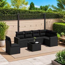 Premium 7 Piece Black Outdoor Sofa Set with Cushions