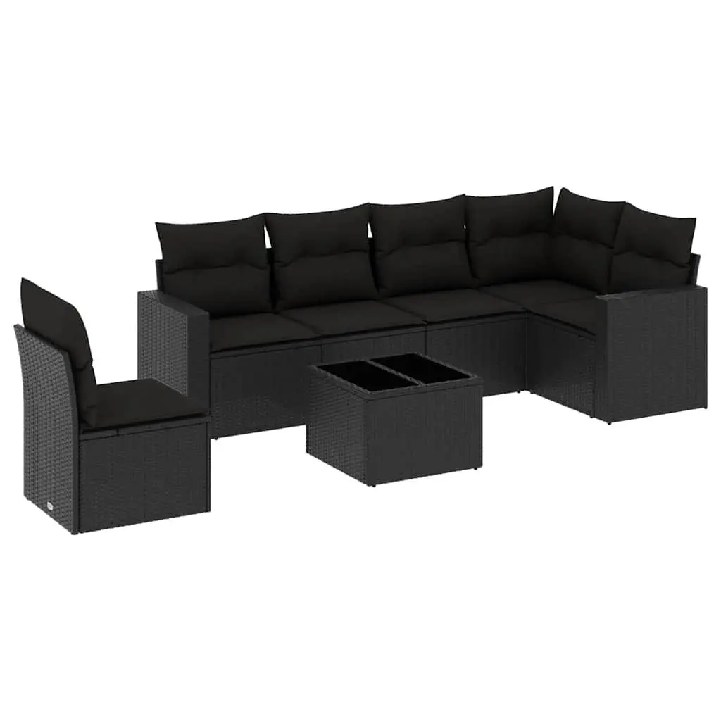 7 Piece Black Outdoor Sofa Set with Cushions