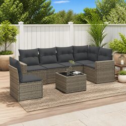 Stylish 7-Piece Grey Garden Sofa Set with Cushions