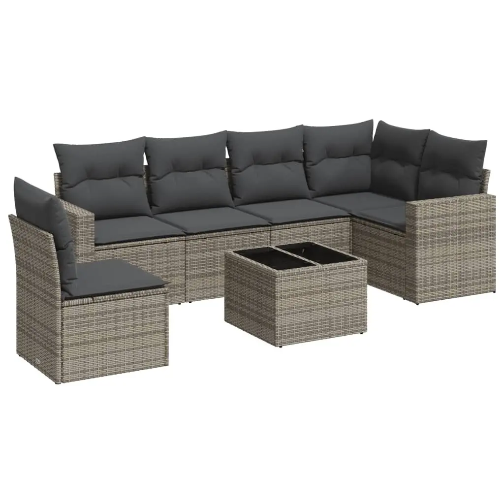 Garden Sofa Set PE Rattan 7 Piece Outdoor Furniture Grey with Cushions Table