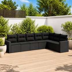 Premium 7 Piece Black Poly Rattan Garden Sofa Set