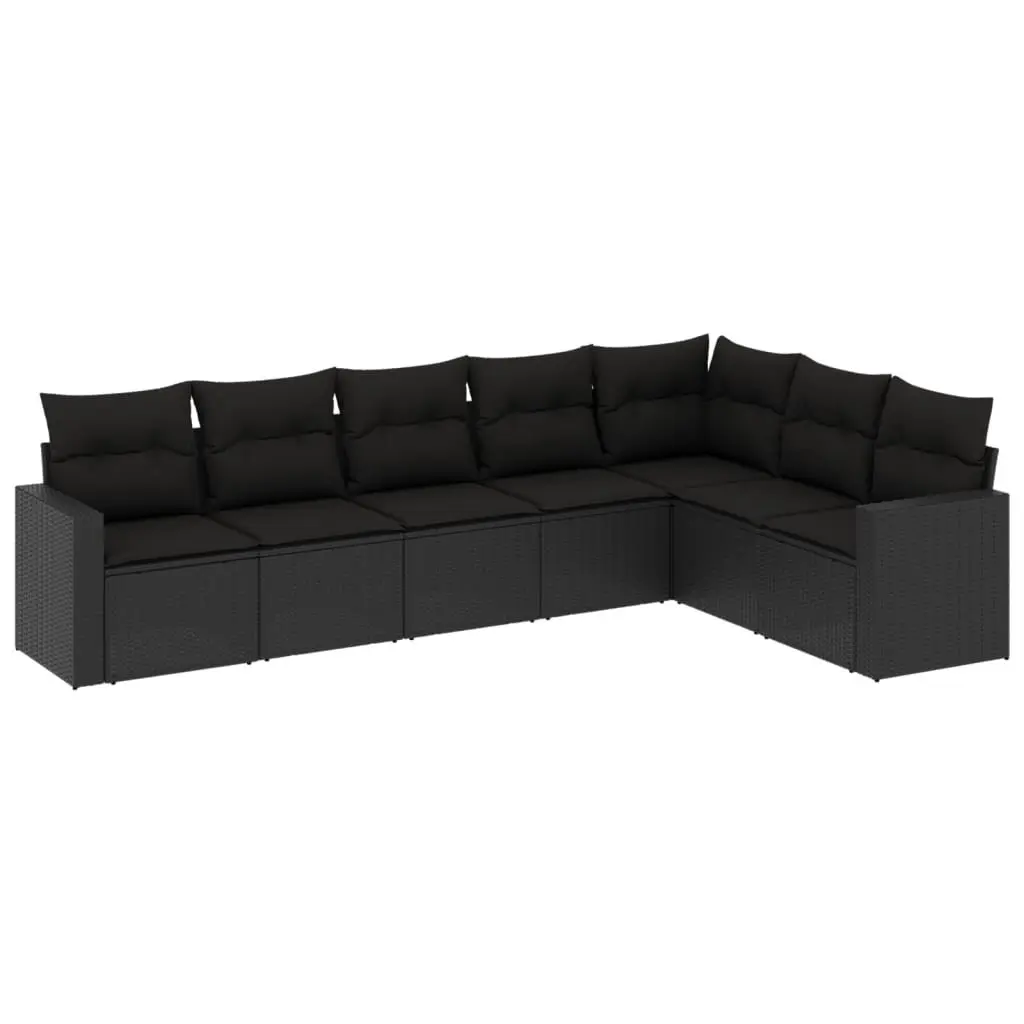 7 Piece Black Poly Rattan Garden Sofa Set