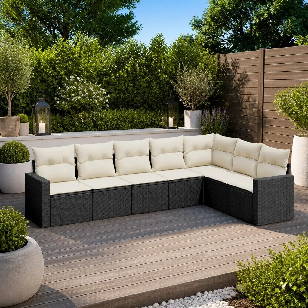 7 Piece Black Rattan Garden Sofa Set