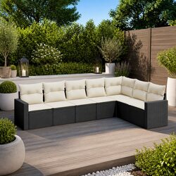 Premium 7 Piece Black Rattan Garden Sofa Set