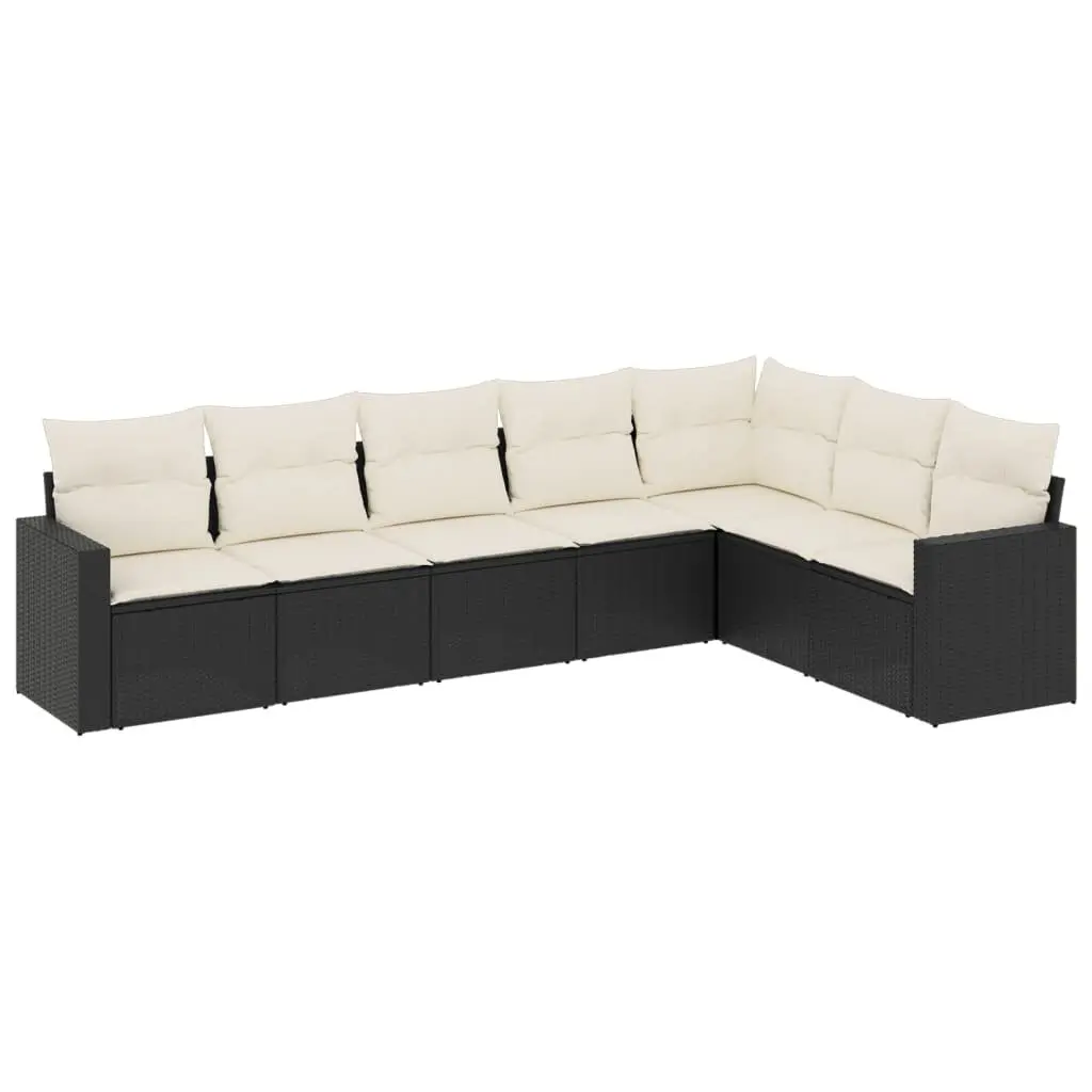 7 Piece Black Rattan Garden Sofa Set