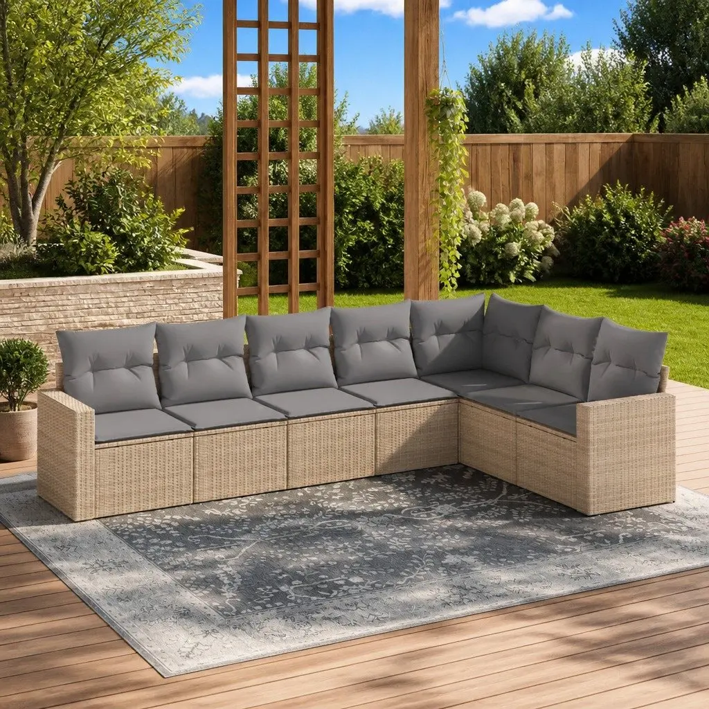7-Piece Modular Garden Sofa Set with Cushions in Beige