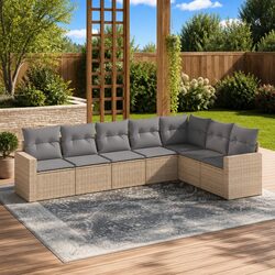 7-Piece Modular Garden Sofa Set with Cushions in Beige