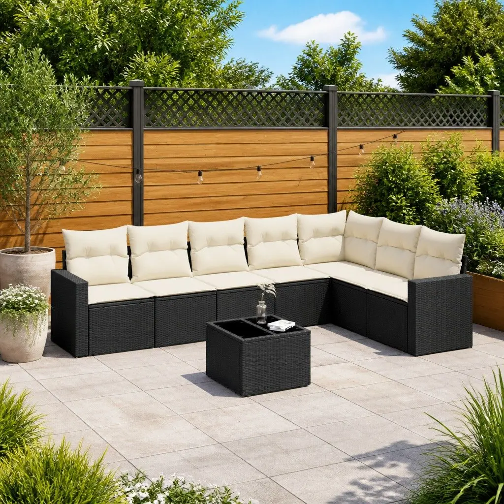 Garden Sofa Set PE Rattan 8 Piece Outdoor Furniture Modular Sectional with Cushions Black