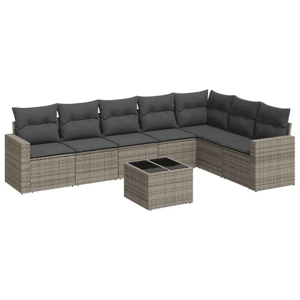 8 Piece Garden Sofa Set PE Rattan Grey with Cushions