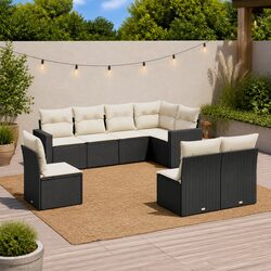 Premium 8 Piece Black Poly Rattan Garden Sofa Set