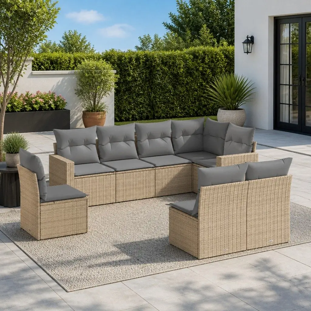 8 Piece Garden Sofa Set PE Rattan Modular Beige Outdoor Furniture