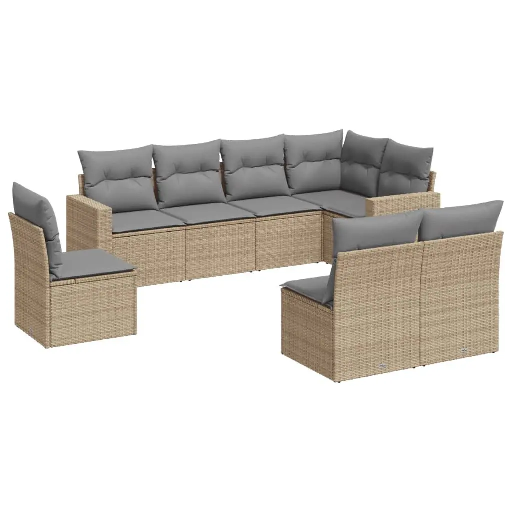 8 Piece Garden Sofa Set PE Rattan Modular Beige Outdoor Furniture