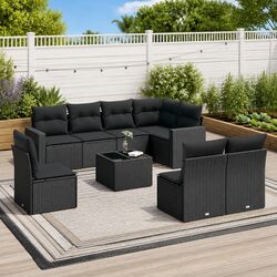 Black 9-Piece Patio Sectional Sofa Set with Cushions