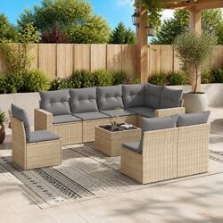 9 Piece Outdoor Modular Sofa Set in Beige Poly Rattan
