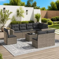 Premium 9 Piece Grey Garden Sofa Set for Outdoor Spaces