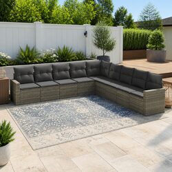 Durable 9 Piece Grey Poly Rattan Garden Sofa Set