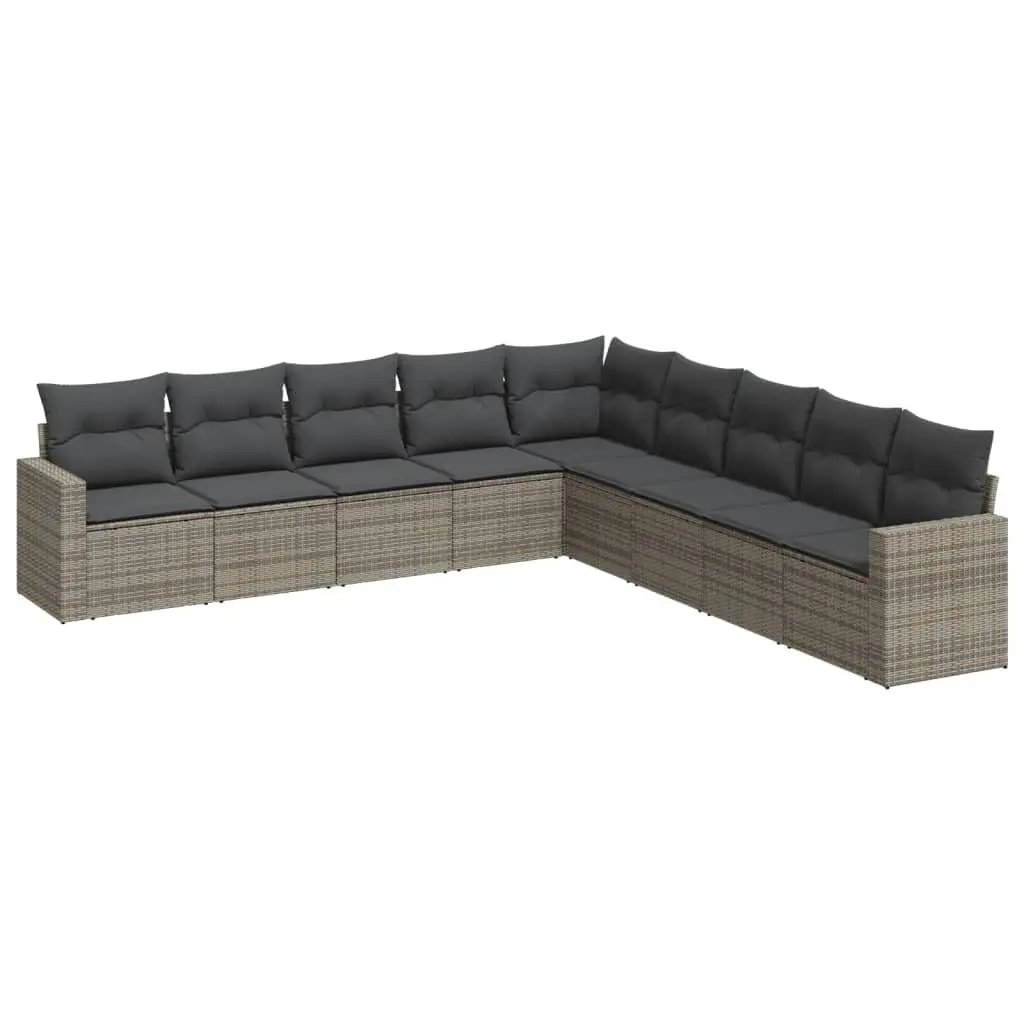 Garden Sofa Set PE Rattan 9 Piece Modular Outdoor Furniture Grey with Cushions