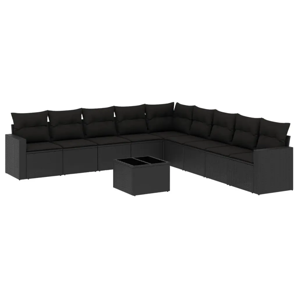 Garden Sofa Set PE Rattan 10 Piece Outdoor Furniture Patio Seating Black with Cushions