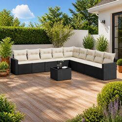 Durable 10-Piece Modular Black Poly Rattan Garden Sofa Set