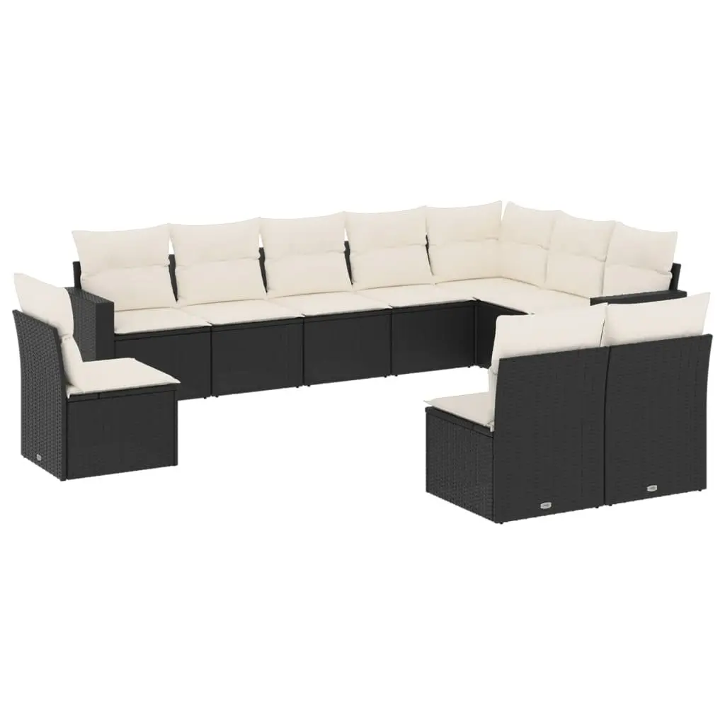 10 Piece Garden Sofa Set PE Rattan Modular Outdoor Furniture with Cushions Black