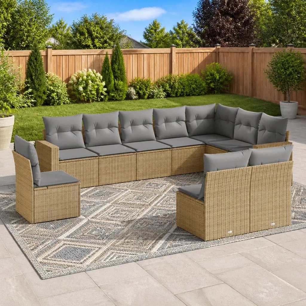 Garden Sofa Set PE Rattan 10 Piece Outdoor Furniture Beige Modular Patio