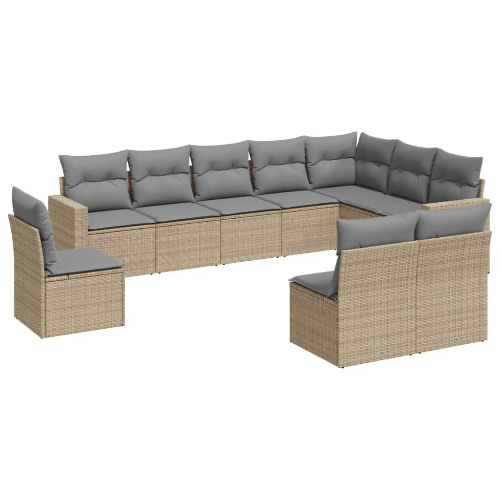 Garden Sofa Set PE Rattan 10 Piece Outdoor Furniture Beige Modular Patio